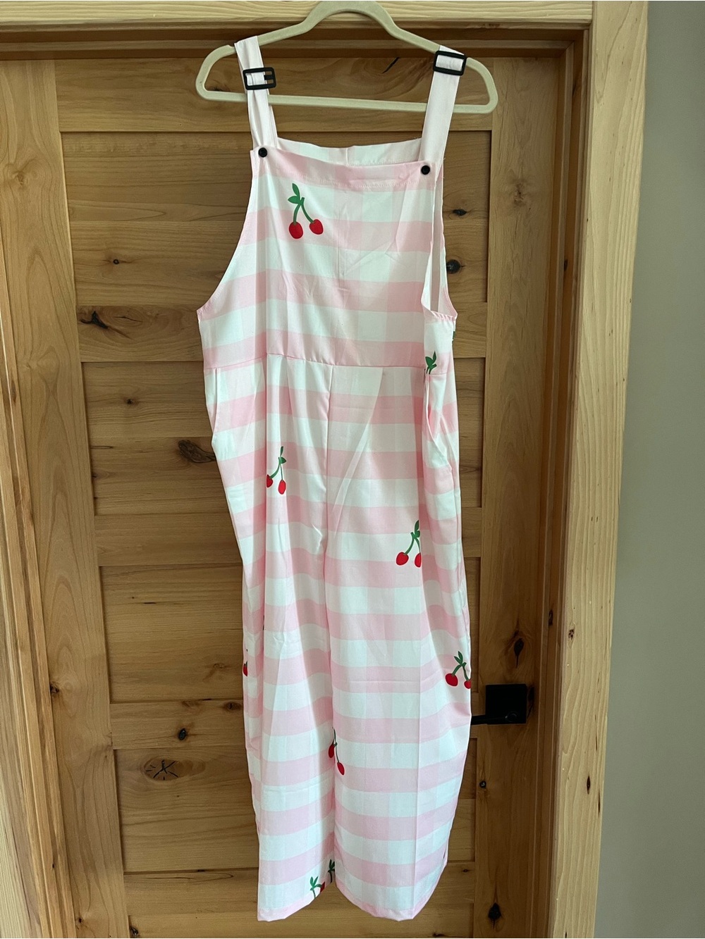 Pink & White Gingham Cherry Overalls